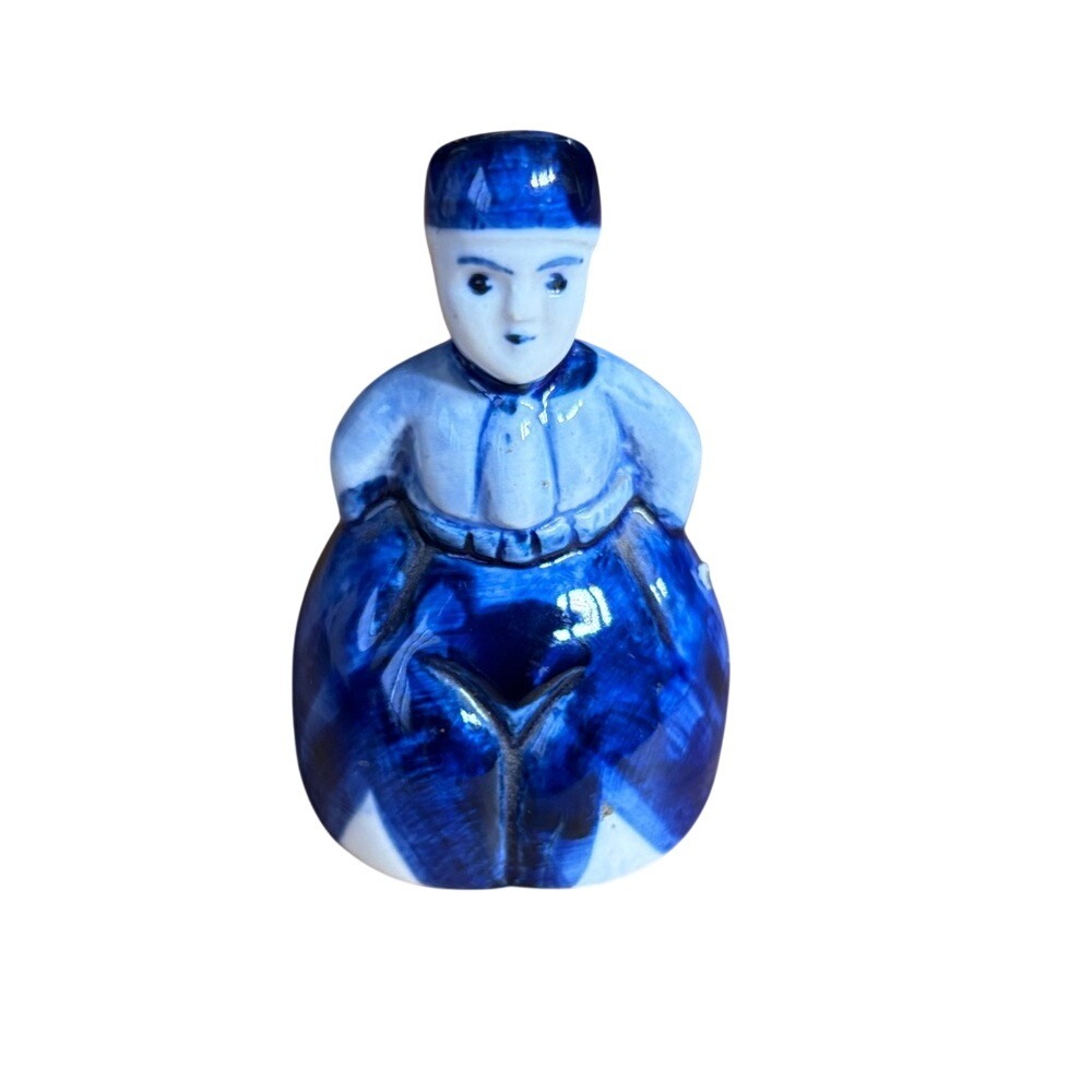 Vintage Hand-Painted Delft Blue & White Dutch Boy Figurine Mini‎ Collectible EUC